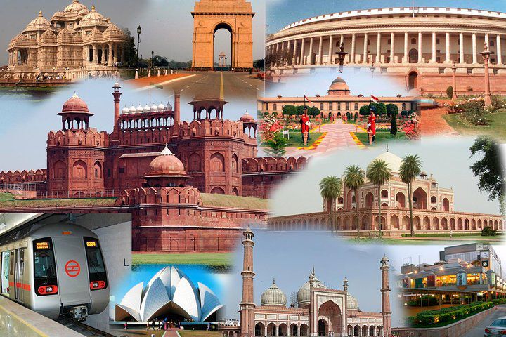 Collage of Delhi landmarks and culture